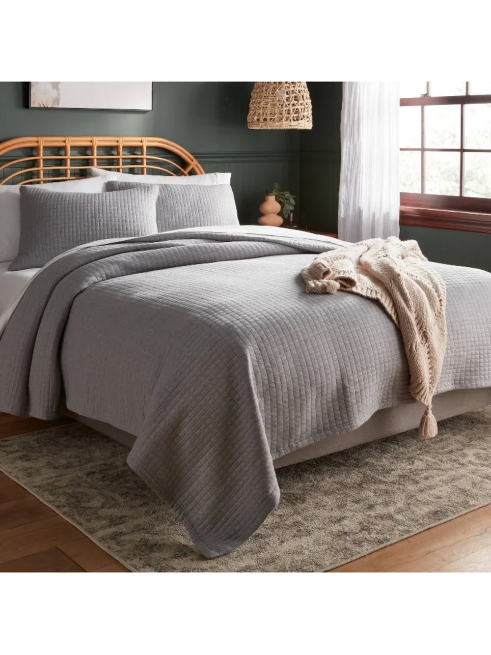 Threshold King Cotton Jersey Jaquard Pattern Coverlet, Heather Gray